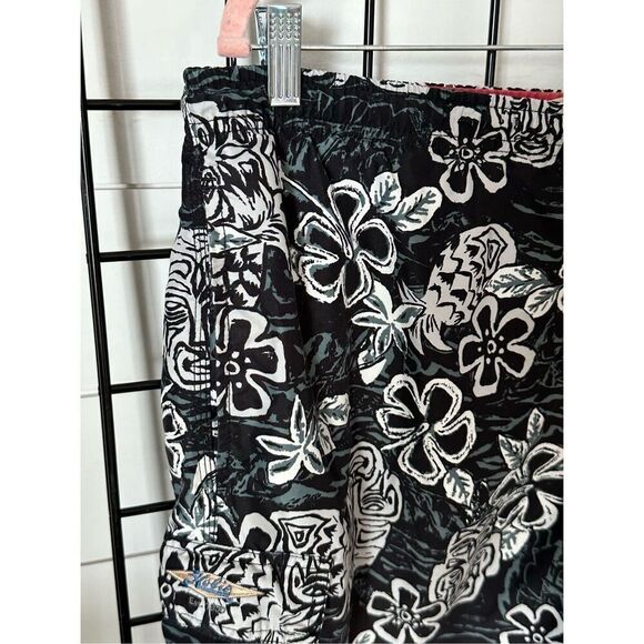 Hobie‎ Vintage Hawaiian Flower Swim Trunks Mens L Black Cargo Pocket - Picture 3 of 10